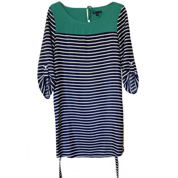 GAP Women's 3/4 Roll Tab Sleeve Striped Belted Tunic Dress - Picture 1 of 6